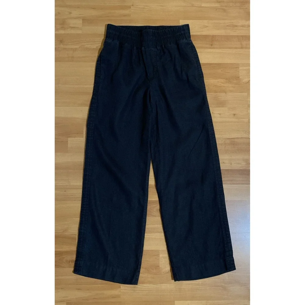 Quince Womens Black Linen Pull On Wide‎ Leg Crop Pant Travel Minimalist- Size S